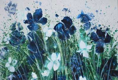 Ölbilder "Blaue Lilien" Öl auf Leinwand, 100x100cm