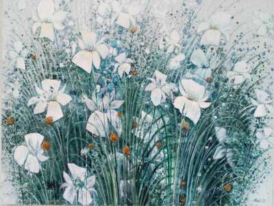 Ölbilder "Weiße Lilien" Öl auf Leinwand, 100x100cm