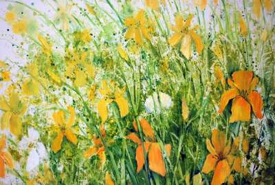 Ölbilder "gelbe Sumpf Lilien" Öl auf Leinwand, 100x70cm